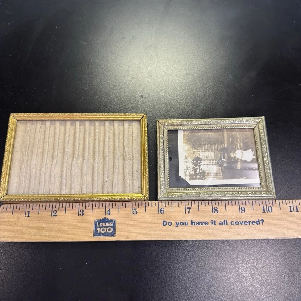 Vintage  Lot of 2 Metal Miniature Picture Frames Ornate Embossed Design